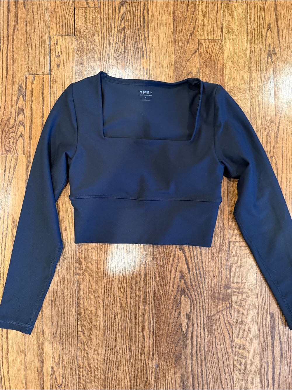 YPB Black Square-Neck Long-Sleeve Crop Top